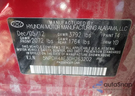 2013 Hyundai Elantra Gls из США, поврежденный, VIN 5NPDH4AE3DH263202